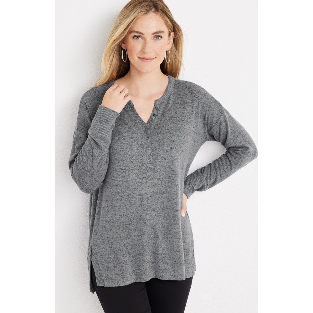 Vintage Hunt Club Henley Sweater XL Gray Color Women Rare Poly‎ Cotton Long